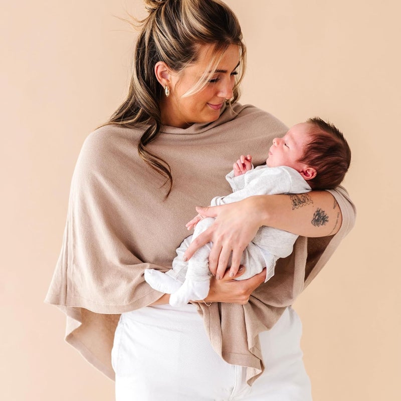 MakeMake Organics Knit Breathable Nursing Cover Up for Breastfeeding - Soft GOTS Certified Organic Cotton Breastfeeding Cover Up for Women - Privacy Feature, Sand - Image 4